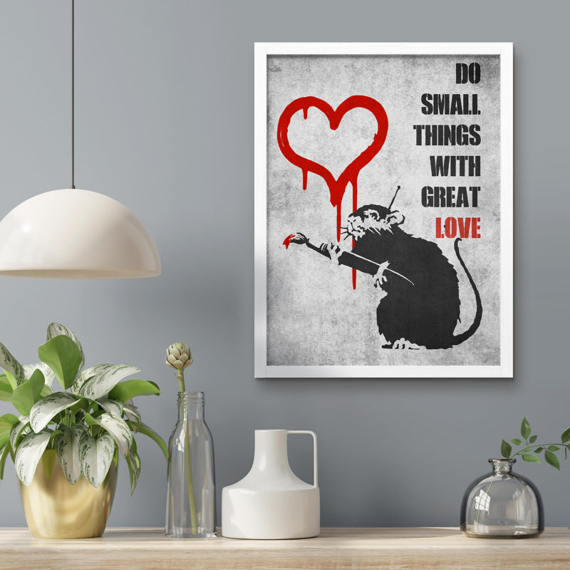 «Banksy Rat Red Heart Design» sur papier, Blanc, H 10 po x l 8 po