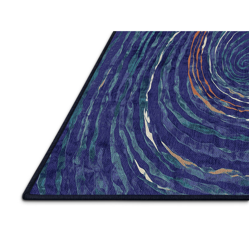 Machine Washable Blue Area Rug, Rectangle 7' x 9'