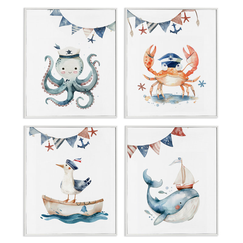  Ensemble de 4 giclées d'art maritime maritime par LSR Design Studio, H 20 po x l 16 po