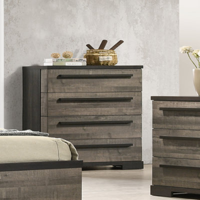 1pc Contemporary 4-Drawer Chest Brown Gray Finish Wooden Bedroom Furniture