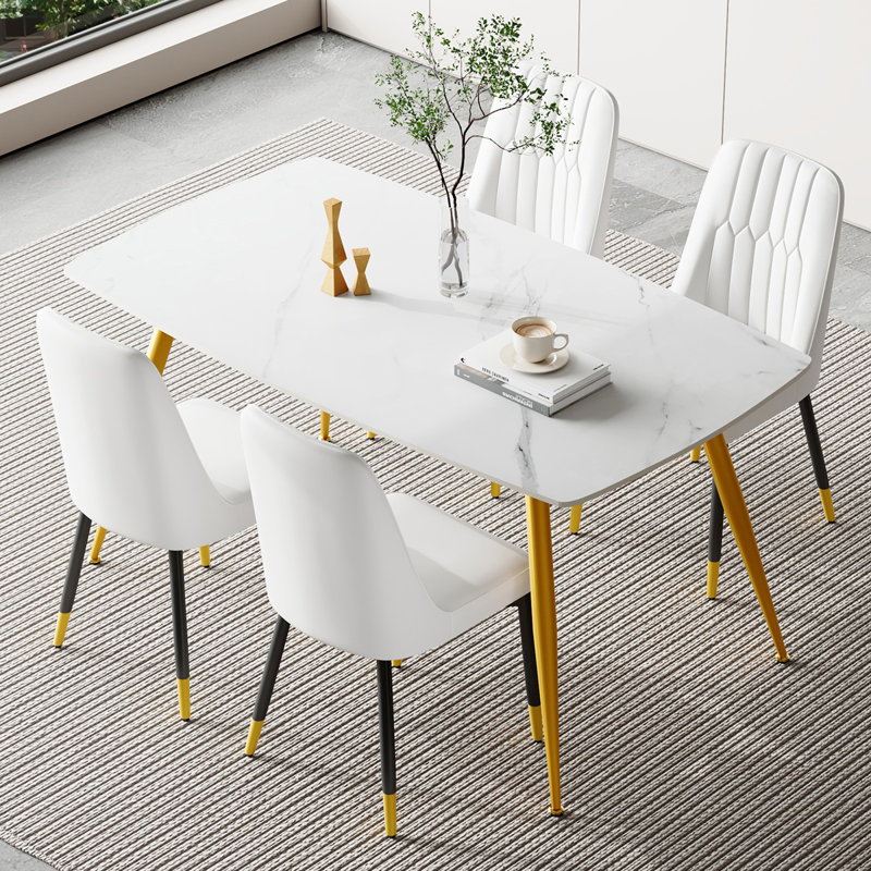 Ensemble repas en marbre, Blanc, Or, 5