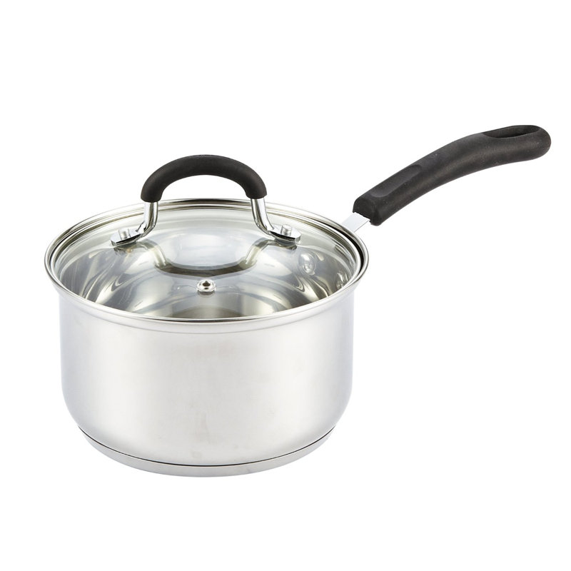 Casserole en acier inoxydable de 2 pintes avec couvercle Cook N Home Professional, petite casserole à induction pour cuisson, poignée en silicone Stay-Cool
