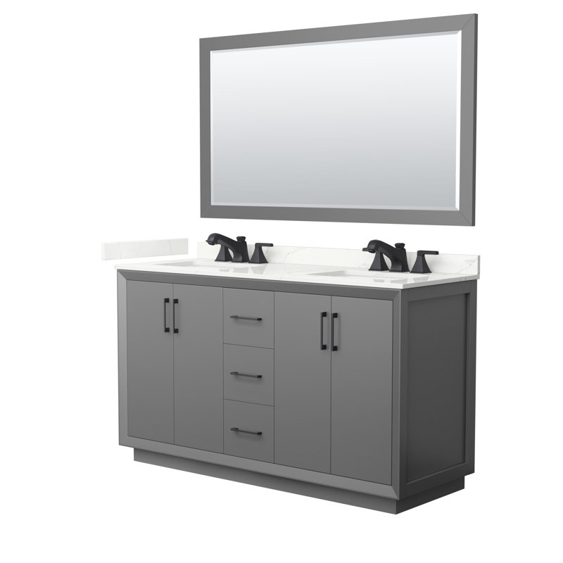 Strada 60'' W Double Vanity, Dark Gray, Giotto Quartz, Brushed Nickel