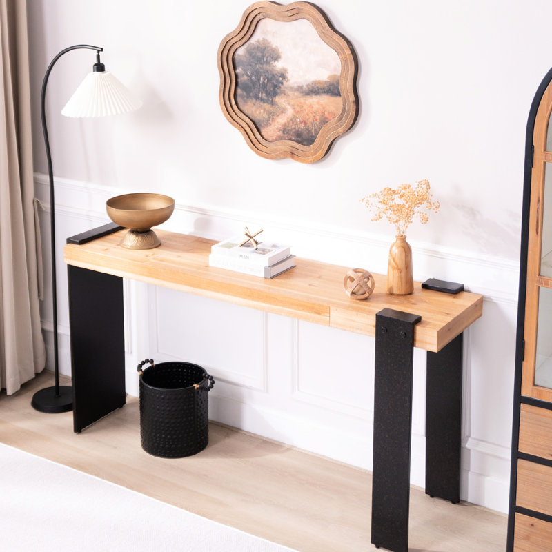 Table console rustique industrielle de 152 cm (60 po), pieds en métal imitation rouille vieillie, facile à nettoyer, avec pieds en bois d'ingénierie, spacieuse pour les essentiels.
