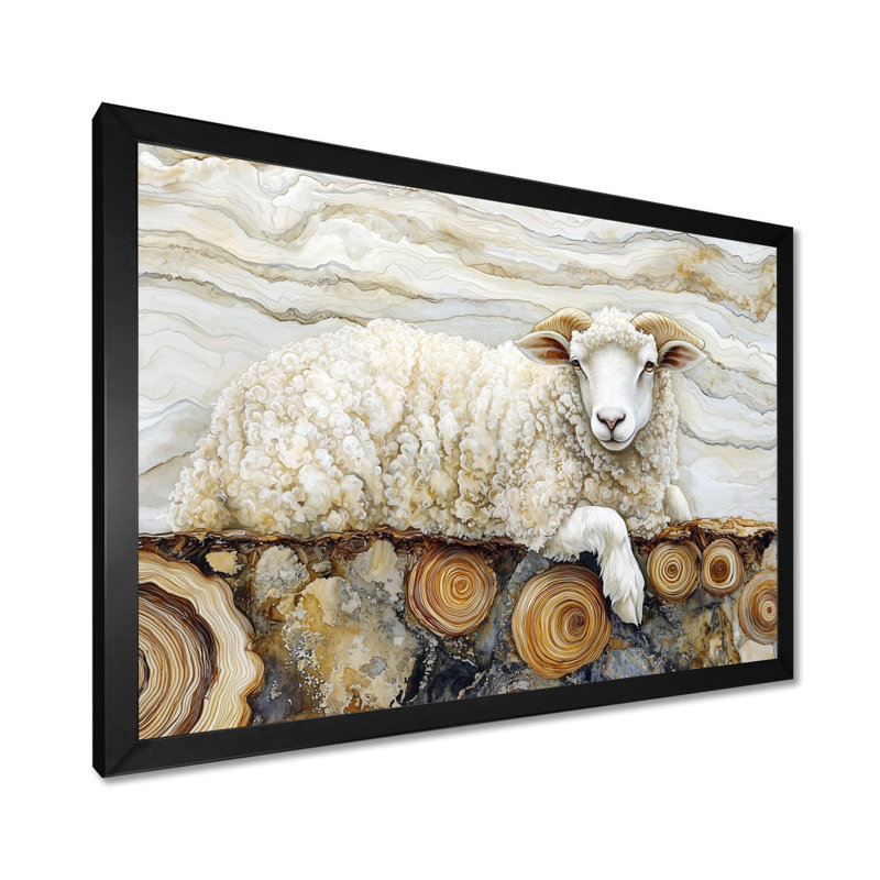 Drislane doré marbré une rivière en bois - art mural de moutons pour le salon, Reproduction encadrée d'une seule photo, Noir