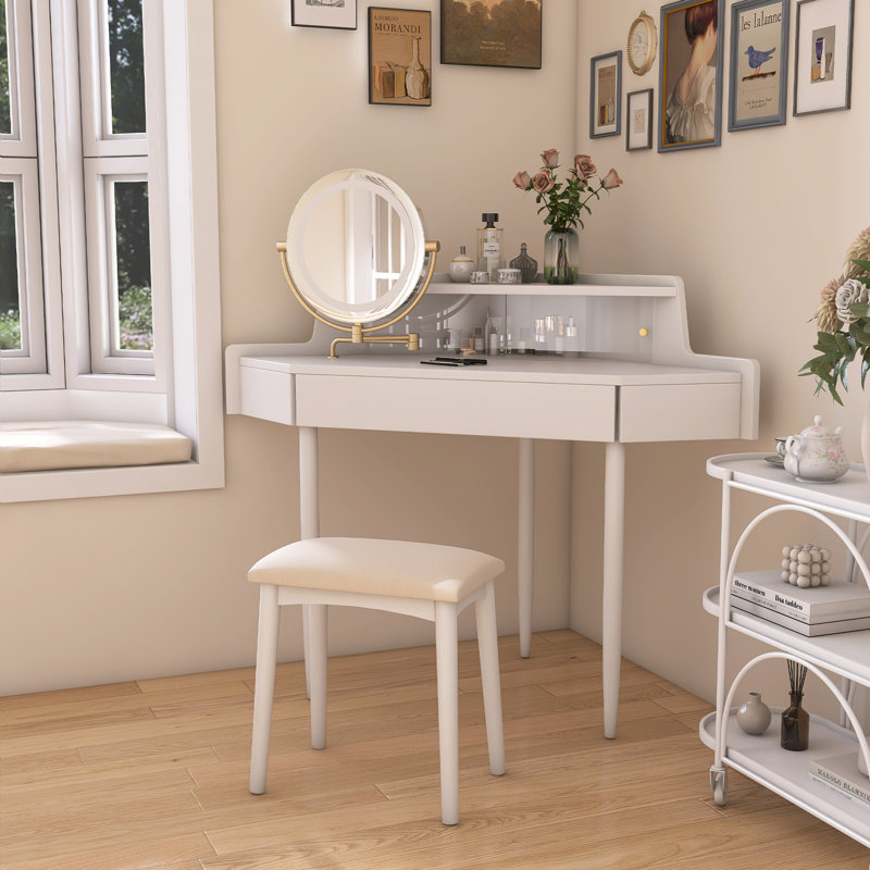 Bureau de coiffeuse de coin moderne avec grand rangement