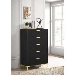 Peterlee White and Gold 5-Drawer Chest