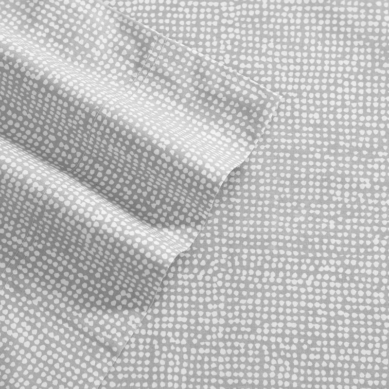 Mini Unikko 200 Thread Count 100% Cotton Sheet Set , King Sheet Set with 2 King Pillowcases, Gray/White