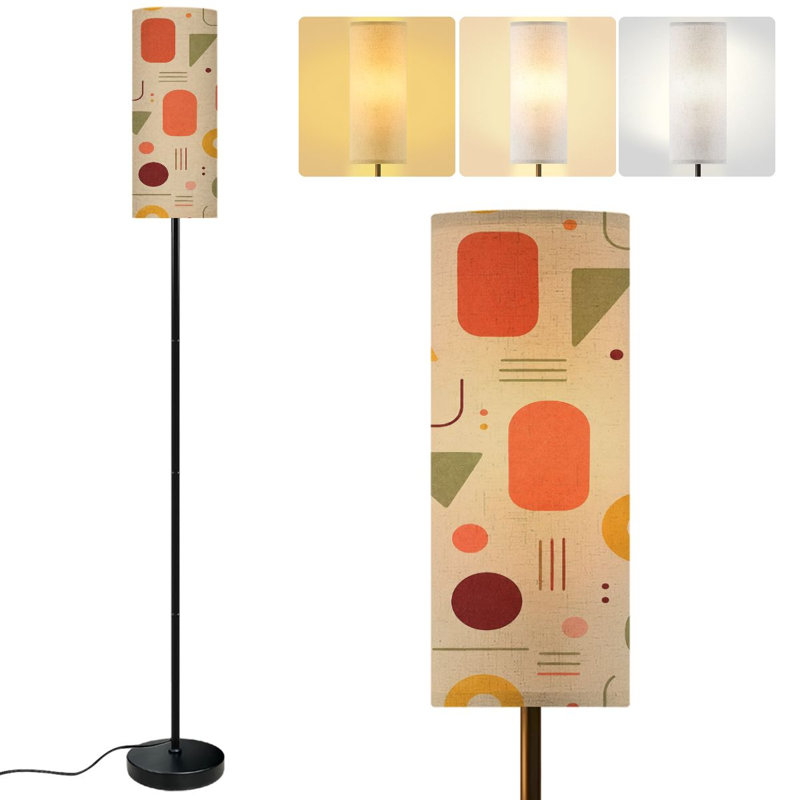  68.5" Standing Floor Lamp Modern abstract seamless geometric stripes squares rectangles retro Dimmable Metal Pole Lamp with Linen Lampshade LED Bulb Included
