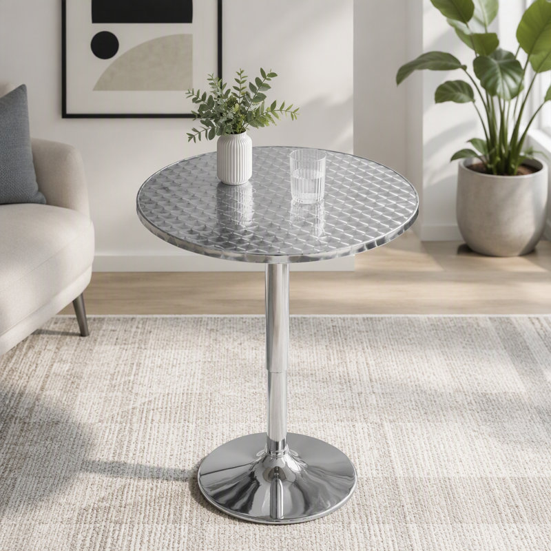 Table de bar ronde contemporaine réglable en argent