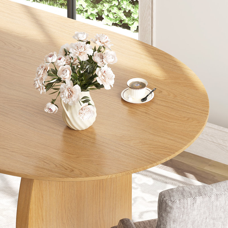 Oval Wood Dining Table Double Pedestal Kitchen Table, Natural Wood, 30" H x 79" L x 33.5" W