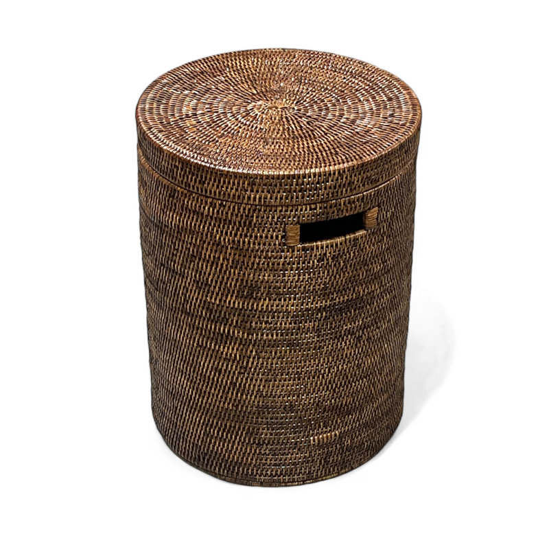 Hand Woven Wicker Laundry Hamper with Handles, Antique Brown, 20" H x 14" W x 14" D