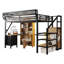 Lit mezzanine double avec bureau et station de charge, 7 espaces de rangement ouverts et éclairage à DEL, conçu pour les enfants et les adolescents, noir (date d’arrivée prévue le 2026/6/24)