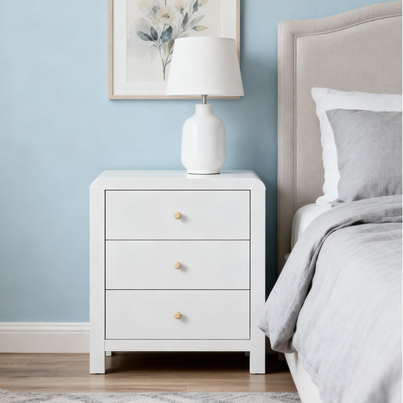 3 Drawer Nightstand for Bedroom, White
