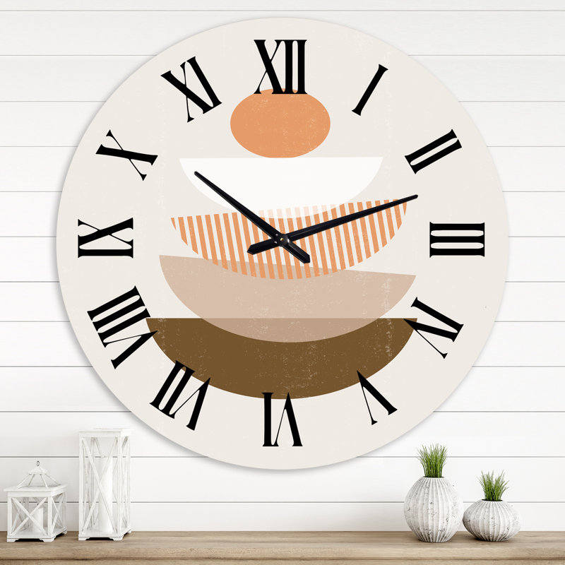 Abstrait géométrique abstrait soleil et lune en terre cuite I - Horloge murale moderne, Grand