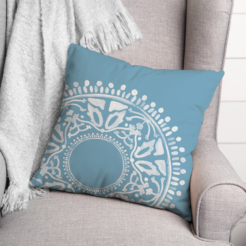 Floral Outdoor Throw Pillow, 20" x 20", Blue