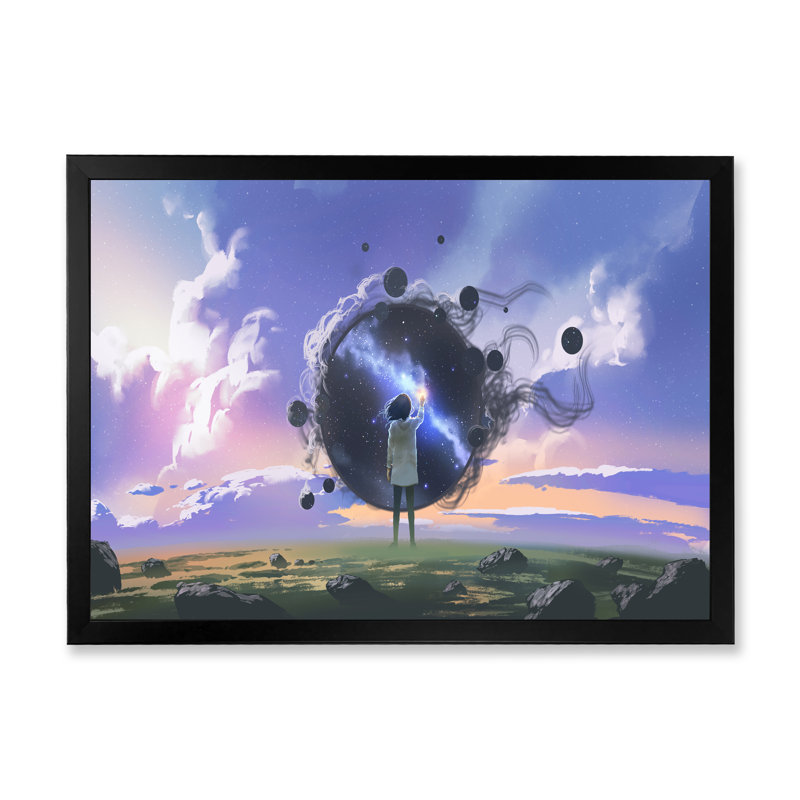«Video Game Girl Meeting Hearth Energy», reproduction sur toile, H 16 po x l 32 po x P 1 po, Cadre d'angle fermé noir