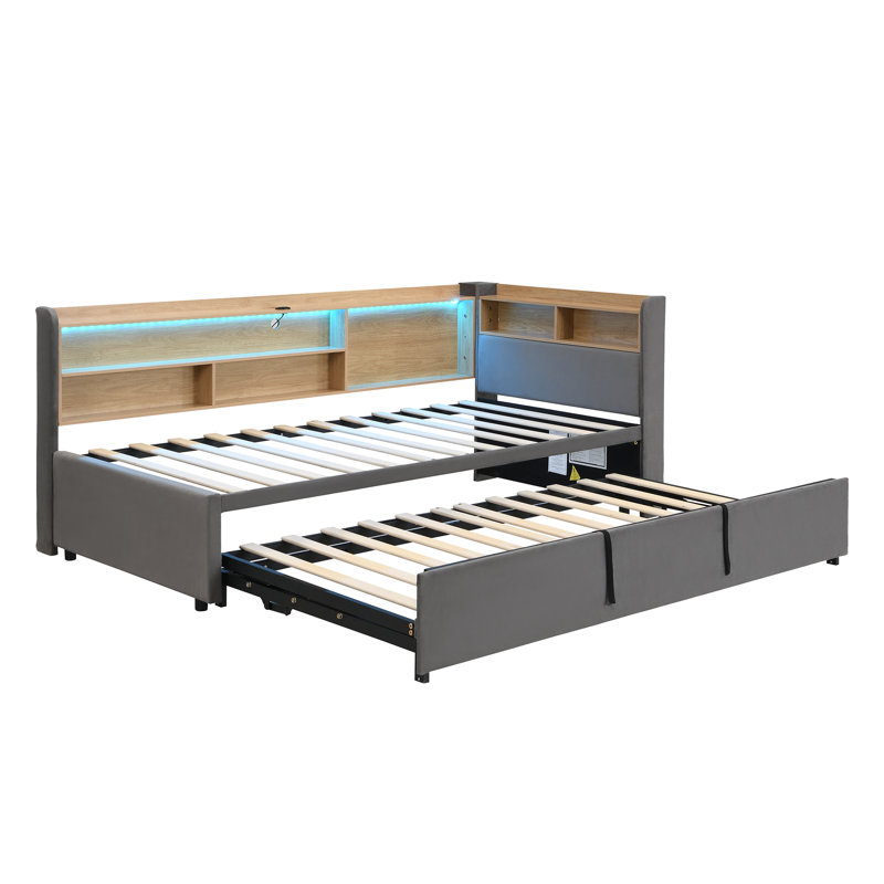 Upholstered Velvet Daybed with Trundle Bed