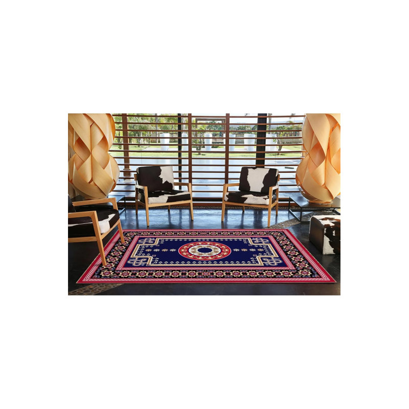 Geometric Pink Black Patterned Decorative And Woven Based Washable Carpet, Rectangle 2'4" x 4'