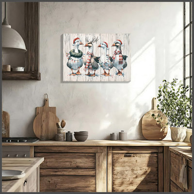Reproduction d'art encadrée de canard vintage, affiche de Noël avec des ornements sur toile, aquarelle