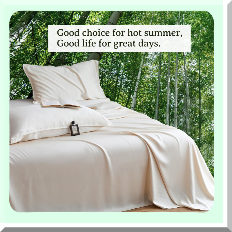 Cool Rayon From BambooLuxurySheetSetTwin-SoftBreathableBedding forHotSleepers, 100%Viscose,15"DeepPockets,HotelSilkySheets-Beige3Pcs