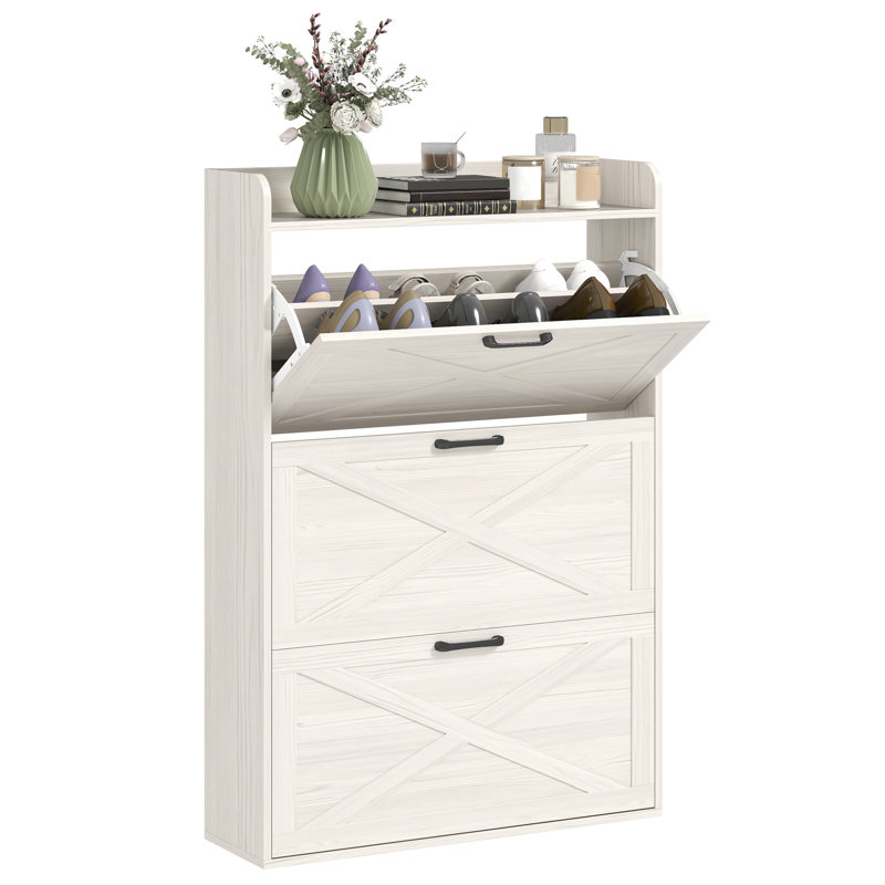 Armoire à chaussures étroite Grain de bois, Blanc