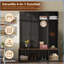 Farmhouse Hall Tree with Walnut Bench, 4 Hooks &amp; 8 Storage Cabinets | Black | MDF-557472451