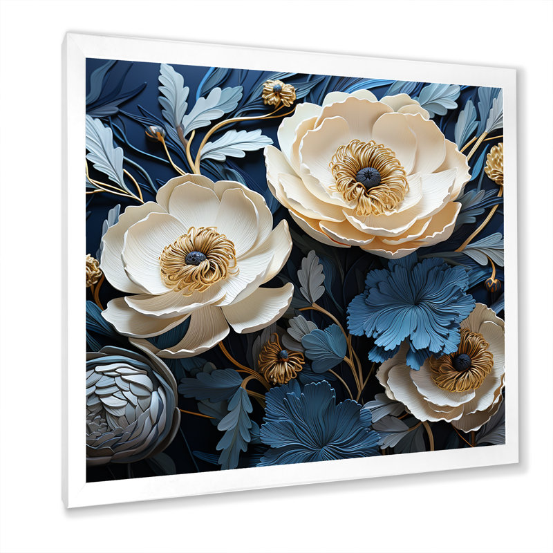 Bouquet de renoncules sur toile, H 24 po x l 24 po x P 1 po, Cadre simple blanc