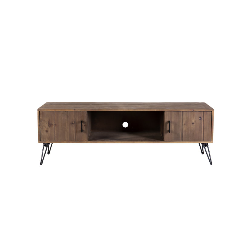 Meuble télé industriel en bois récupéré avec 2 espaces de rangement - Conception simple et généreuse, bois massif, naturel, meuble télé 60 po x 18 po, profondeur 60 po, largeur 18 po, hauteur