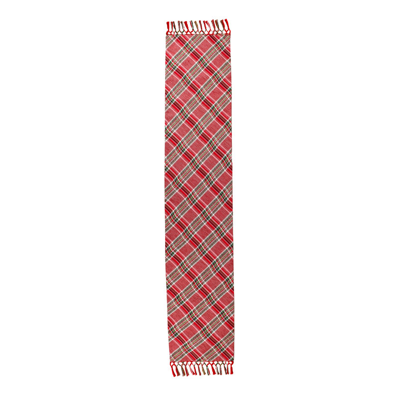 72-inch Red Plaid Cotton Table Runner with Tassels