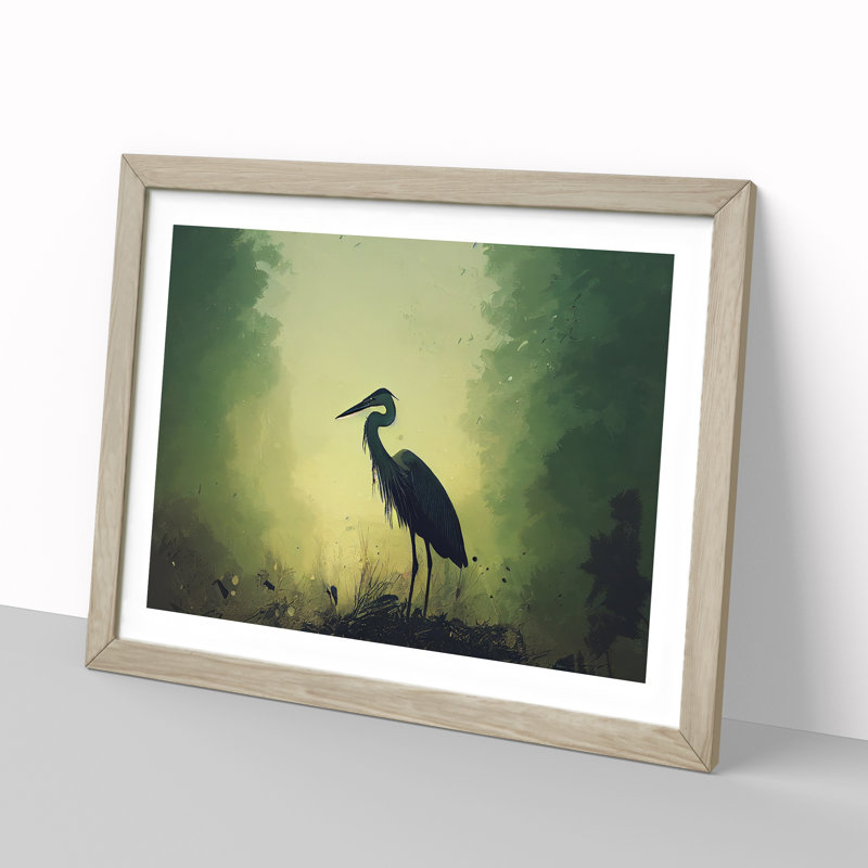 Heron Bird - Single Picture Frame Painting, 46cm H x 64cm W x 2cm D, Oak