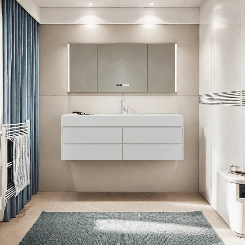 Armoire de salle de bain crème, H 19,68 po x l 59,05 po x P 21,65 po, Blanc