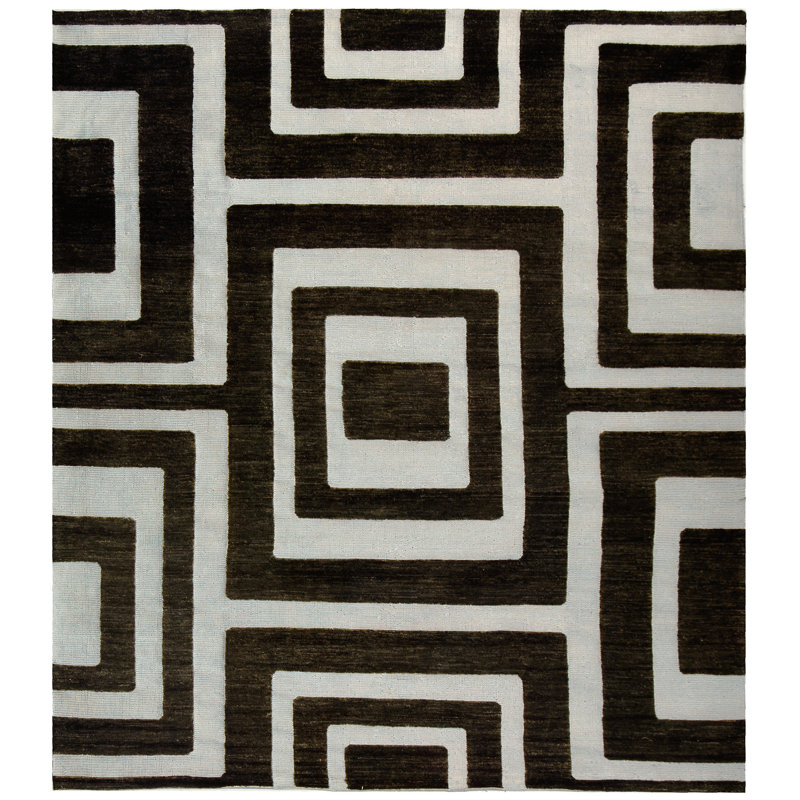 Santa Fe Silver/Black Area Rug, Rectangle 6' x 9'