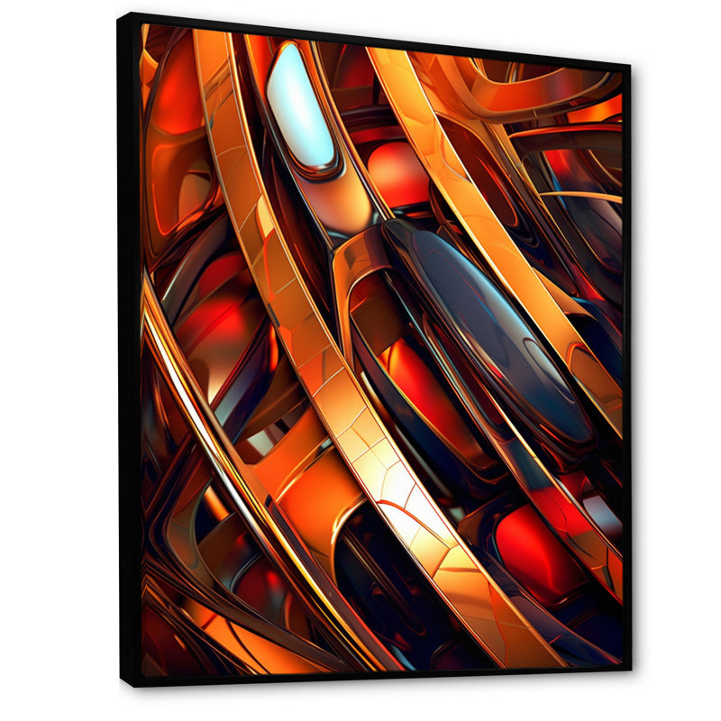 Vortex abyssal orange et orange sur toile, Cadre flottant noir, H 32 po x l 24 po x P 1 po