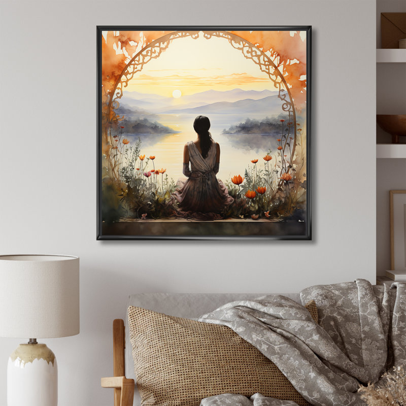 Meditation Serenity By The Lake 2 - Art mural méditation, Cadre flottant noir, H 16 po x l 16 po x P 1 po