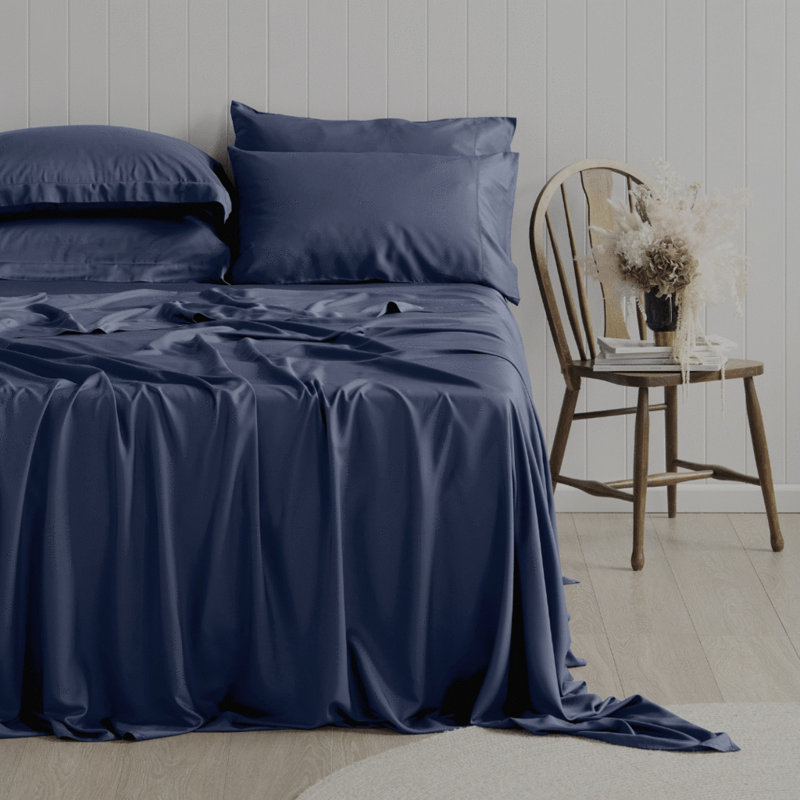 Ensemble de draps 6 pièces en rayonne de qualité supérieure - doux et respirant, Bleu marine