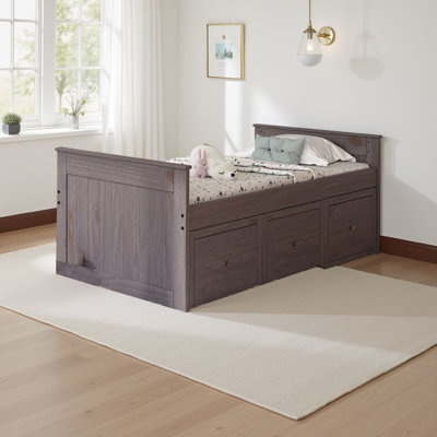 Mari Twin Captain Bed With Drawers, Rustic, Brazilian Pine, Wood