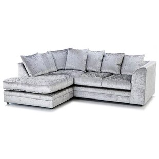 Silver Velvet Corner Sofa  Large Crushed Velvet Sofa 220 cm
