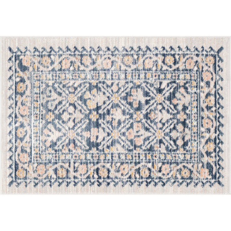 Alyssa Traditional Oriental Navy Polyester Area Rug, Rectangle 2' x 3'