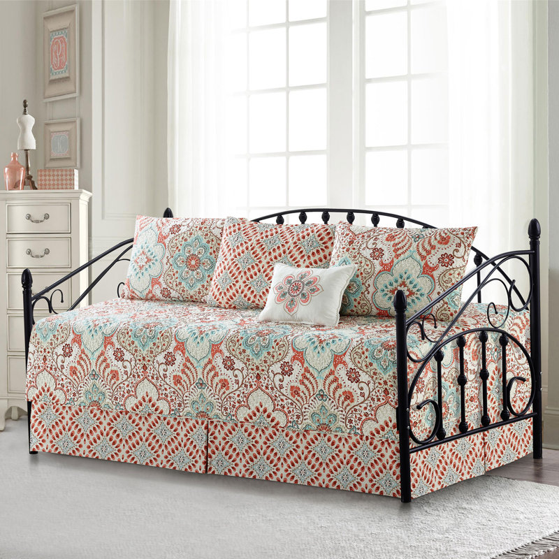 Bennington Damask Coral Reversible Daybed Cover Set