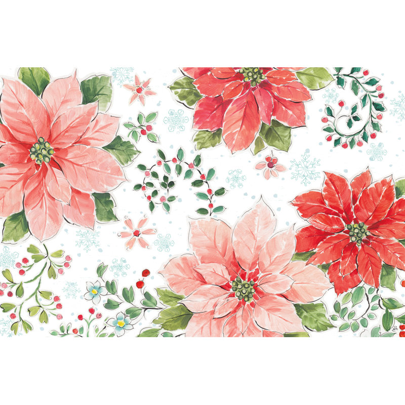 «Country Poinsettias I» par Daphne Brissonnet, peinture, Non, H 8 po x l 12 po x P 1,25 po, Cadre flottant noir