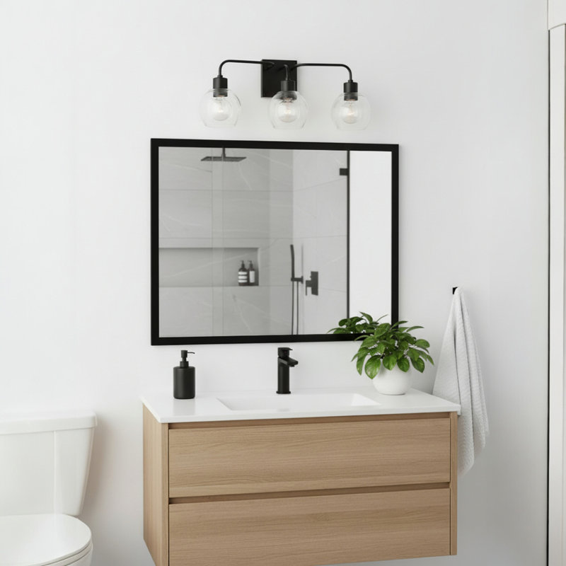 Éclairage pour meuble-lavabo à intensité variable Bailey, Noir mat, Transparent, 3 lumières