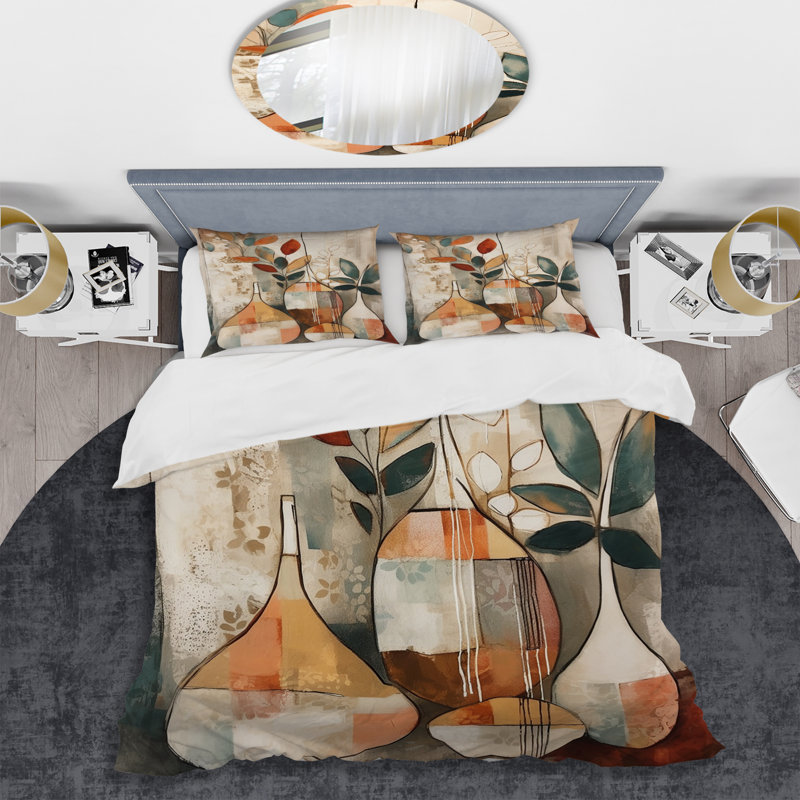 Ensemble de housse de couette Green and Beige Channeling Bohemian Vibes - Boho Feather