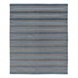 Rug & Kilim’S Indian Dhurrie Rug In Slate Blue And Ochre Stripes