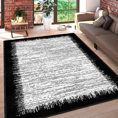 Soft & Durable Cotton Area Rug, 4.6 x 7.2 ft | 100% Cotton, 1200 g/m² | Antibacterial, Non-Slip PVC Underside | Machine Washable, Elegant White, Grey & Black Design | Perfect for Living Room & Bedroom Decor
