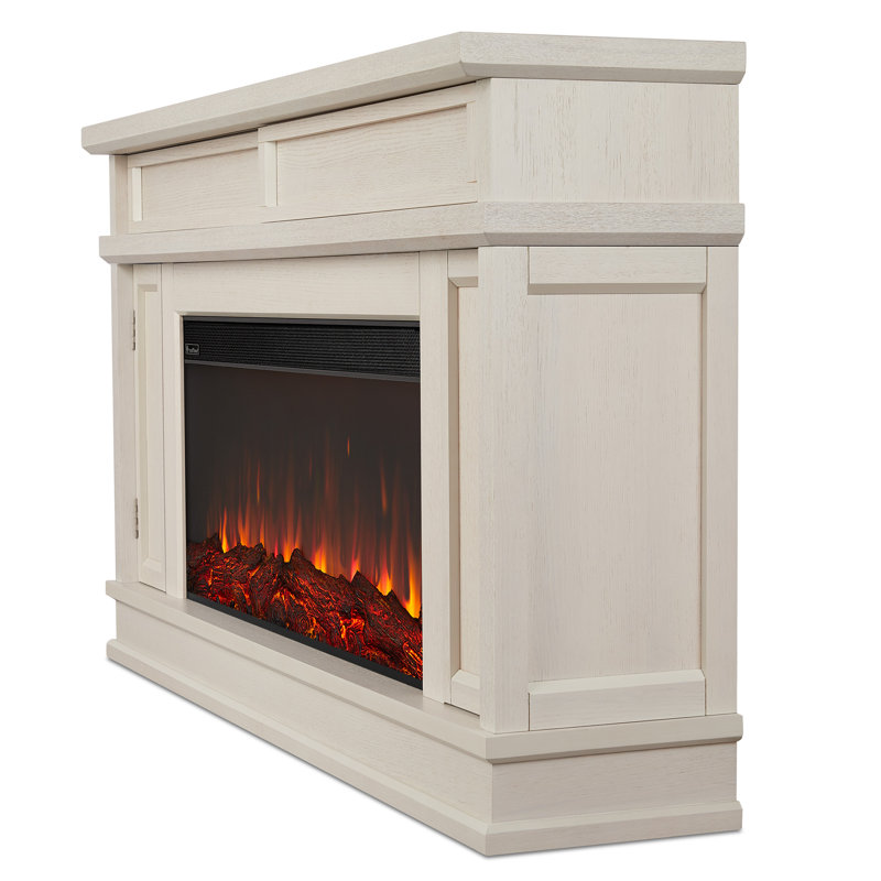 Bone White Electric Fireplace TV Stand with Cabinet