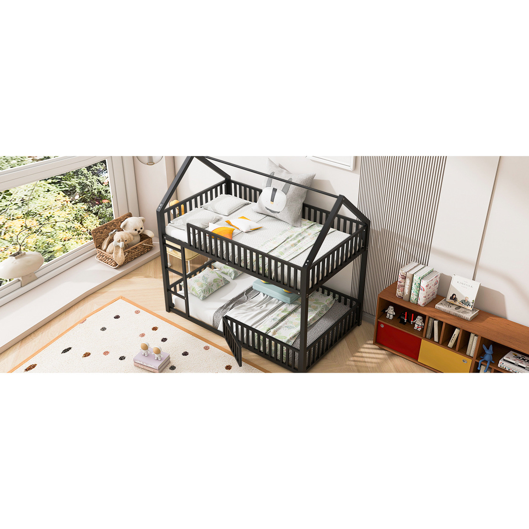 17 Stories Metal Twin Over Bunk Bed With Black House Theme - And Safe ...