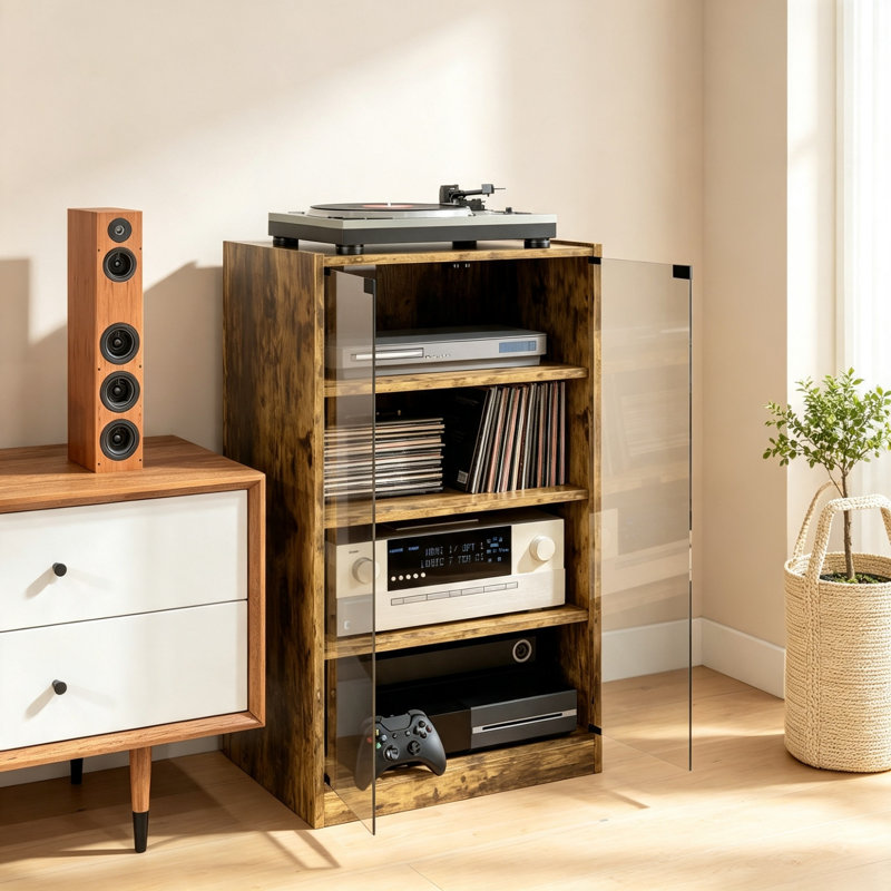 91 cm H Media Shelves, Rustic Brown