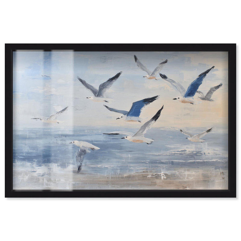 Mouette en vol II, impression murale décorative bord de mer par Art Remedy, cadre noir, 37 x 25, H 25 po x l 37 po