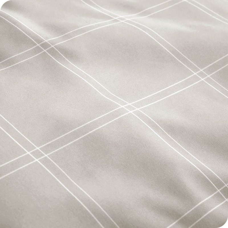 Twin XL Stone and White Plaid Microfiber Sheet Set